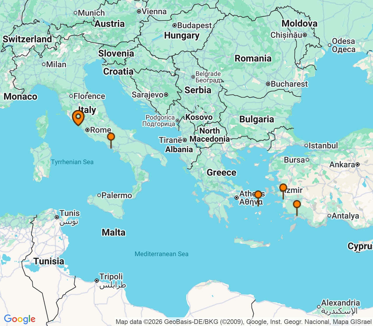 Harta itinerariu Croaziera 2026 - Mediterana (Roma (Civitavecchia), Italia) - MSC Cruises - MSC Divina - 7 nopti