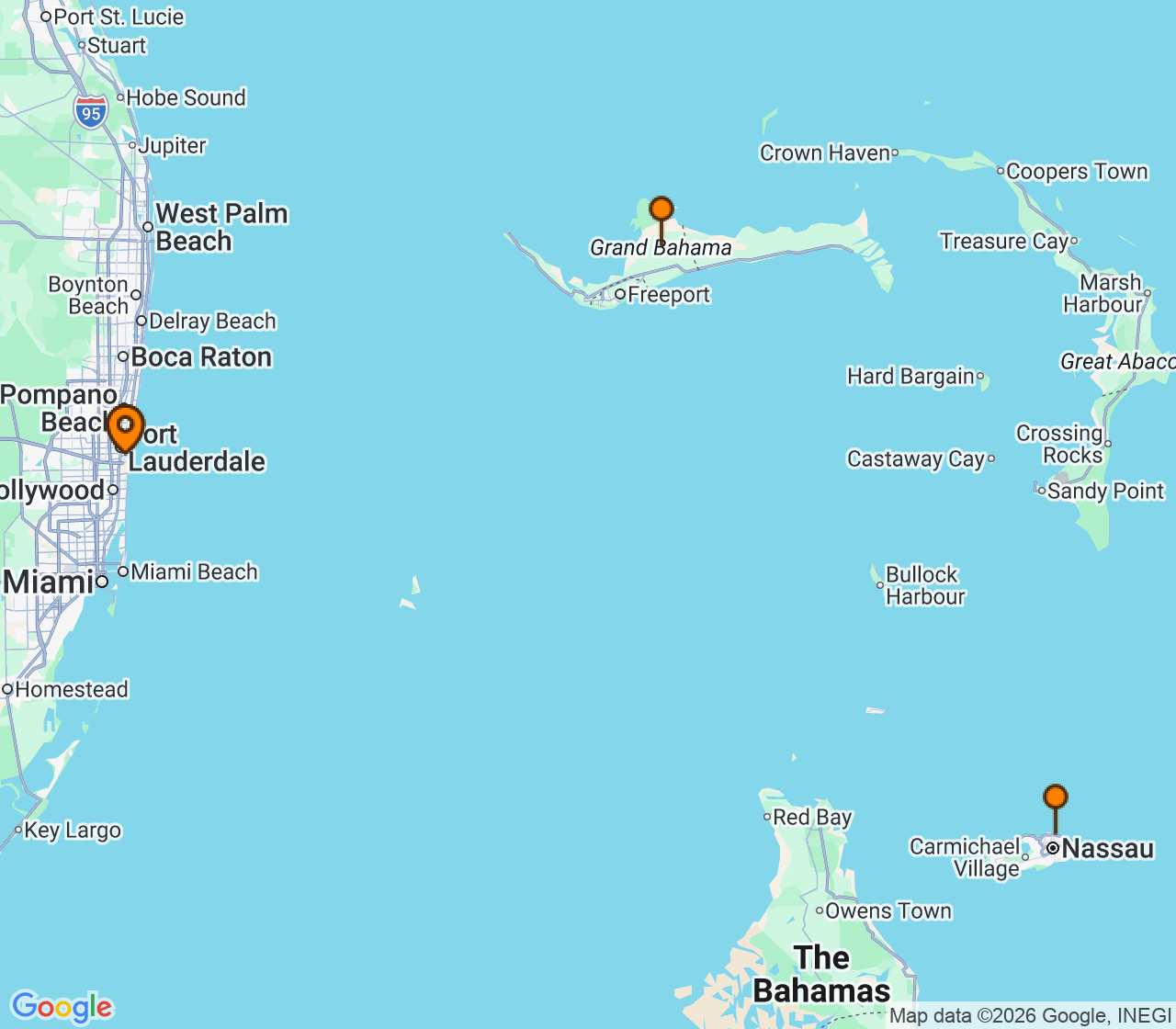 Harta itinerariu Croaziera 2028 - Caraibe si America Centrala (Fort Lauderdale, Florida) - Royal Caribbean Cruise Line - Jewel of the Seas - 4 nopti
