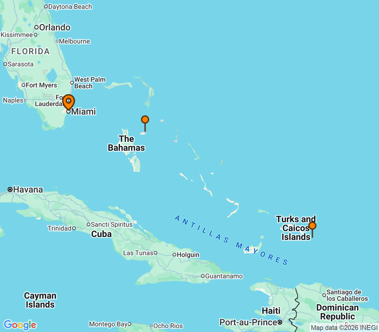 Harta itinerariu Croaziera 2027 - Caraibe si America Centrala (Miami, FL) - Royal Caribbean Cruise Line - Freedom of the Seas - 5 nopti