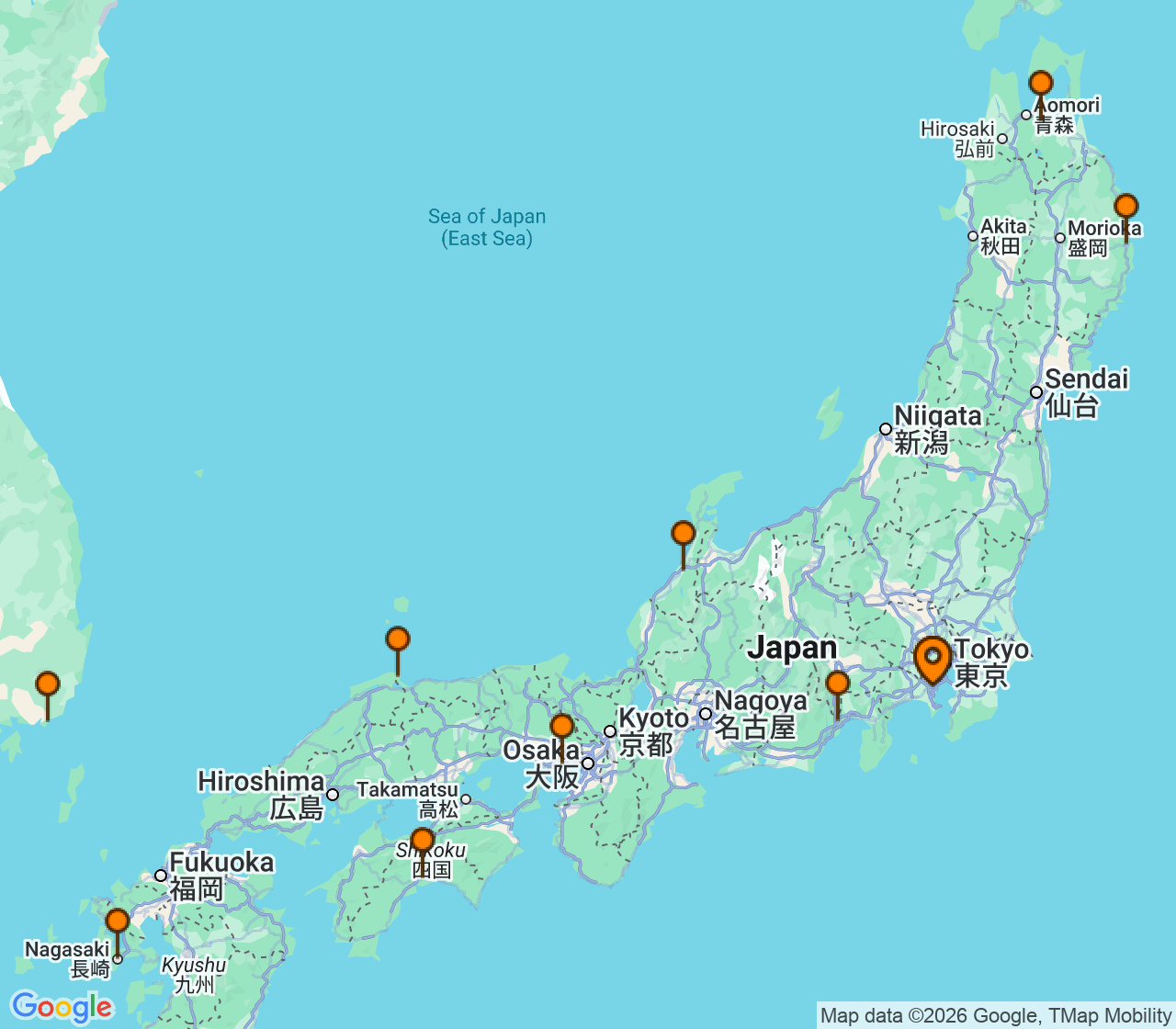 Harta itinerariu Croaziera 2028 - Asia (Orientul Indepartat) (Tokyo (Yokohama), Japonia) - Silversea Cruises - Silver Muse - 14 nopti