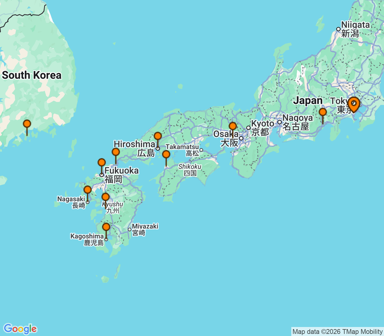 Harta itinerariu Croaziera 2029 - Asia (Orientul Indepartat) (Tokyo (Yokohama), Japonia) - Seabourn - Seabourn Encore - 14 nopti