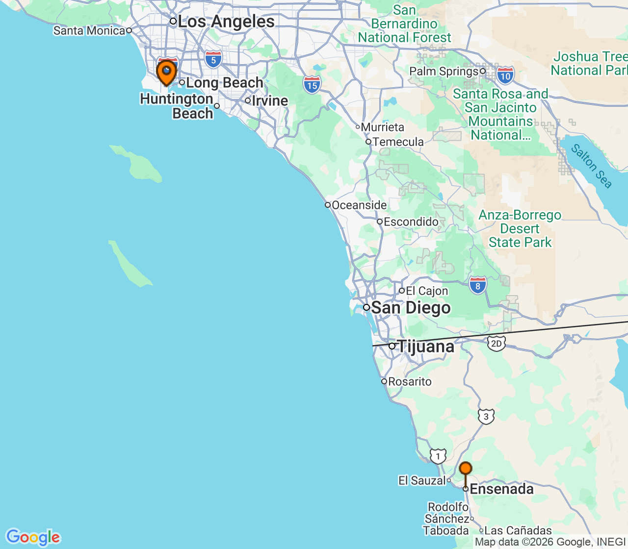 Harta itinerariu Croaziera 2027 - California si Riviera Mexicana (Los Angeles, CA) - Royal Caribbean Cruise Line - Navigator of the Seas - 3 nopti