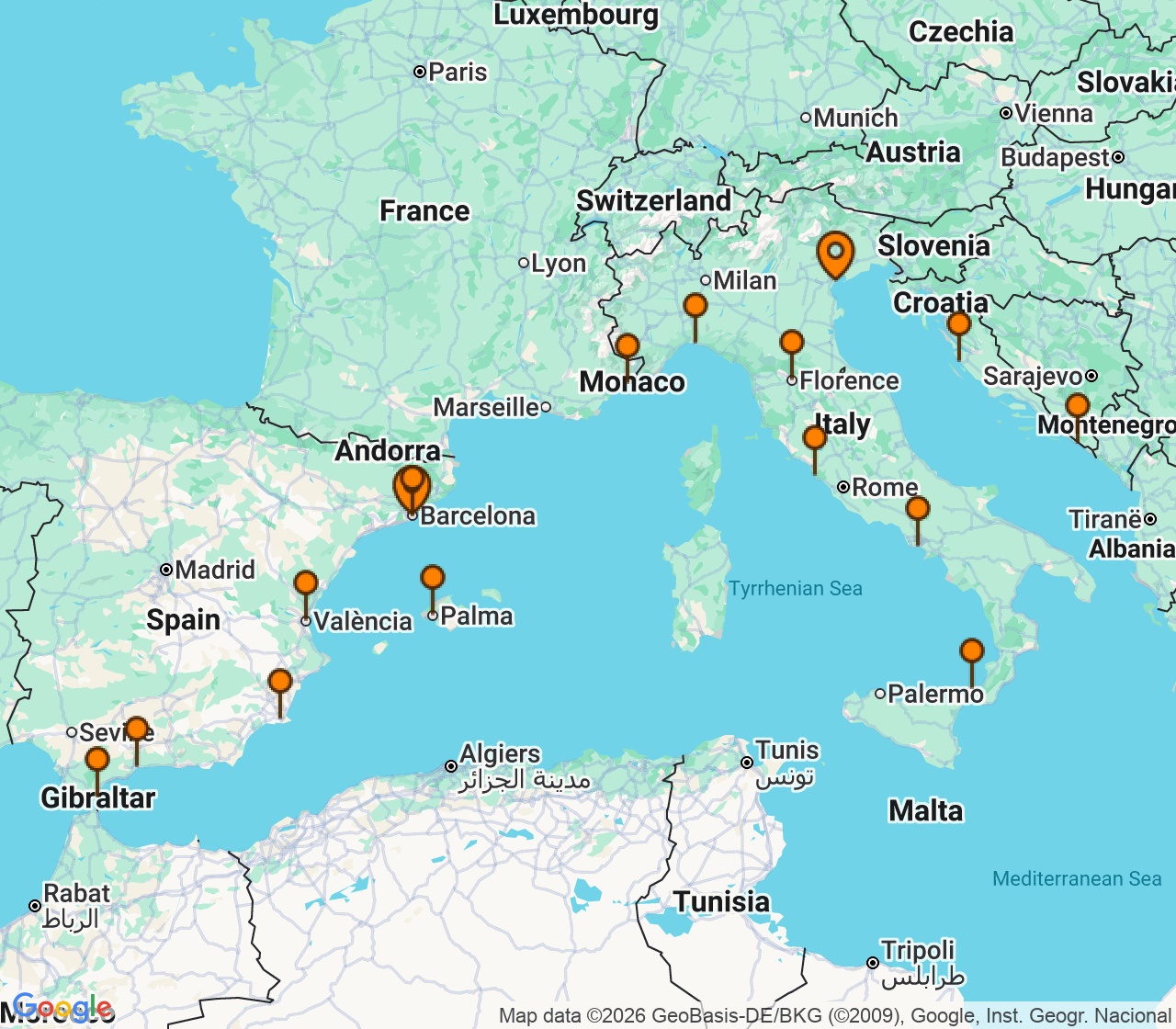 Harta itinerariu Croaziera 2027 - Mediterana (Venetia, Italia) - Windstar Cruises - Star Explorer - 24 nopti