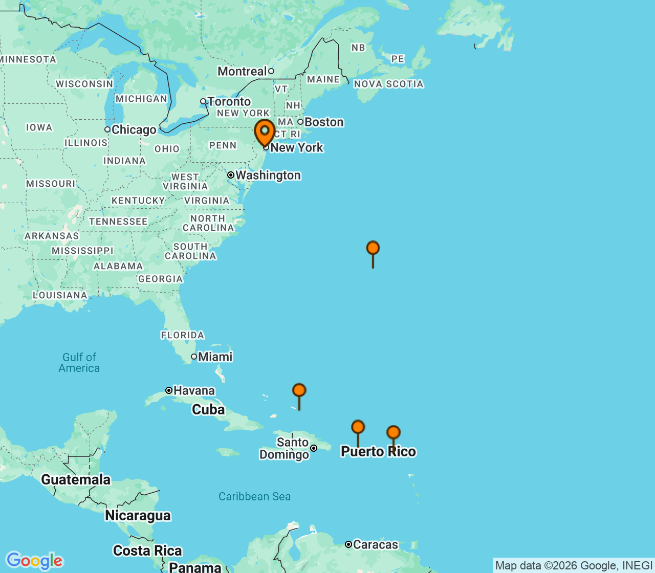 Harta itinerariu Croaziera 2027 - Caraibe si America Centrala (Cape Liberty, New Jersey) - Royal Caribbean Cruise Line - Independence of the Seas - 9 nopti