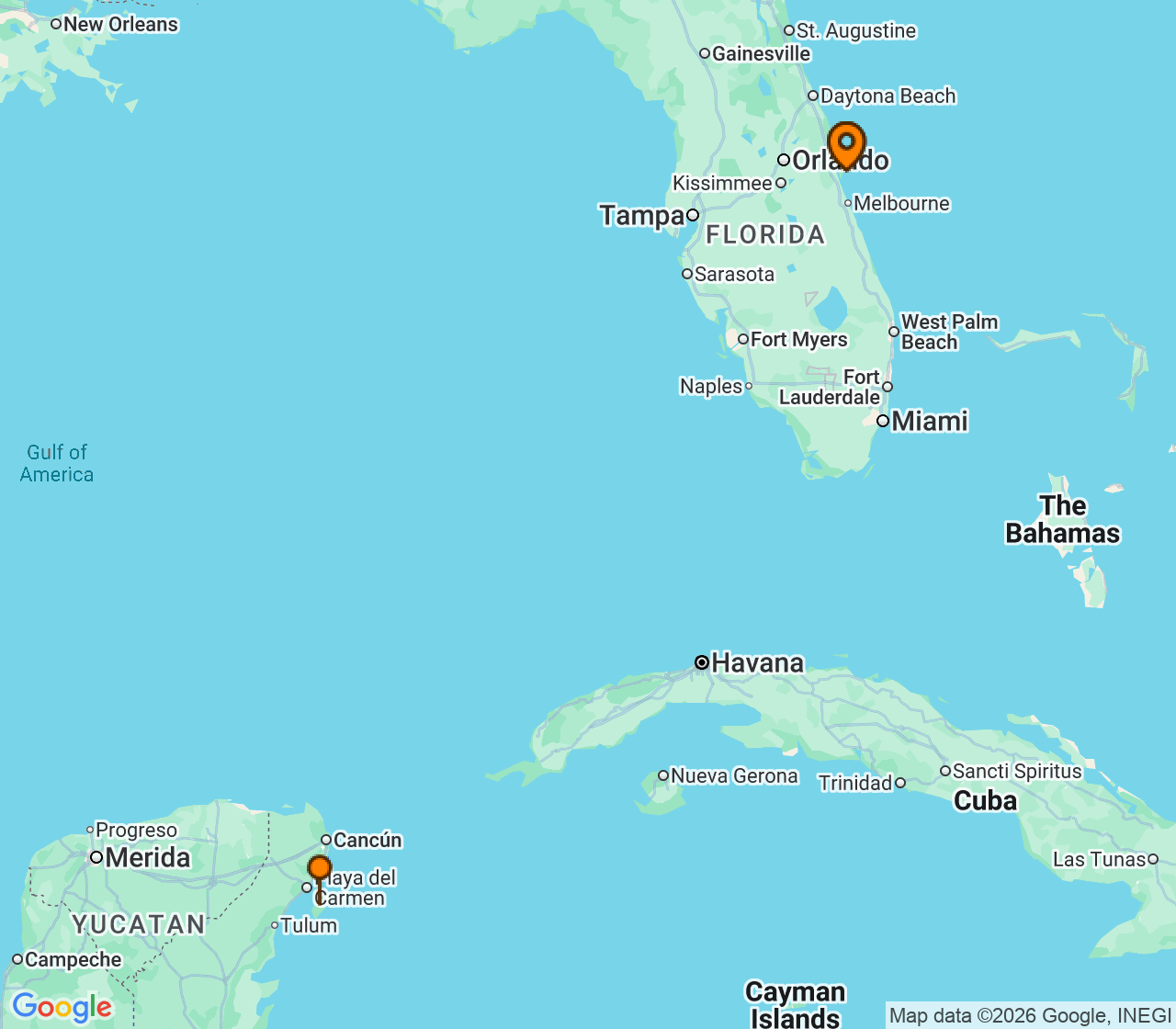 Harta itinerariu Croaziera 2027 - Caraibe si America Centrala (Port Canaveral, FL) - Royal Caribbean Cruise Line - Adventure of the Seas - 4 nopti