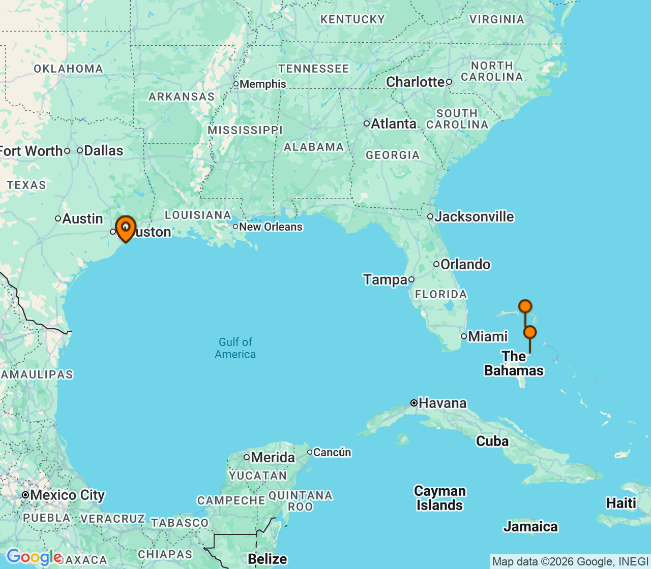Harta itinerariu Croaziera 2026 - Caraibe si America Centrala (Galveston, TX) - Disney Cruise Line - Disney Magic - 7 nopti