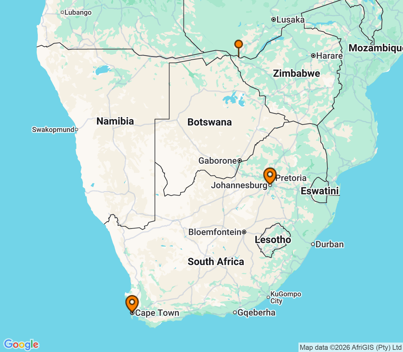 Harta itinerariu Croaziera 2025 - Africa (Zambezi Queen) - AmaWaterways - Zambezi Queen - 15 nopti