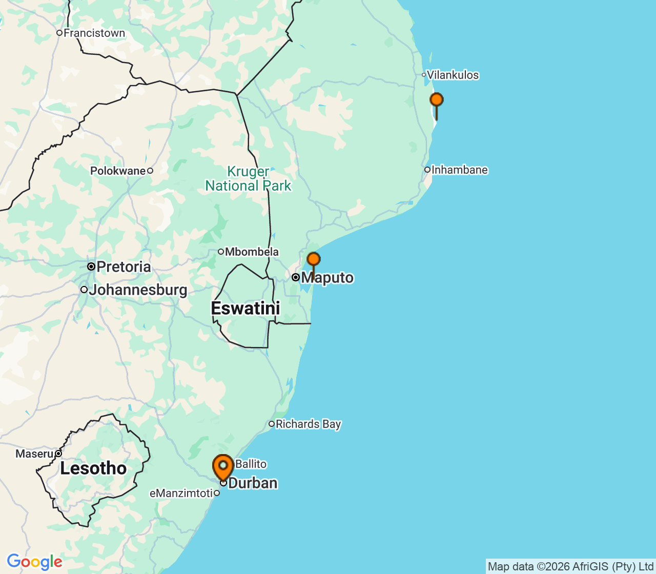 Harta itinerariu Croaziera 2027 - Africa (Durban, Africa de Sud) - MSC Cruises - MSC Sinfonia - 5 nopti