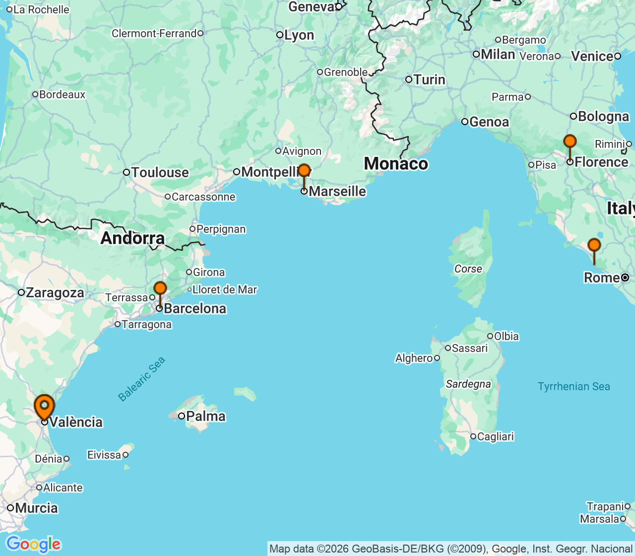 Harta itinerariu Croaziera 2027 - Mediterana (Valencia, Spania) - MSC Cruises - MSC Sinfonia - 6 nopti