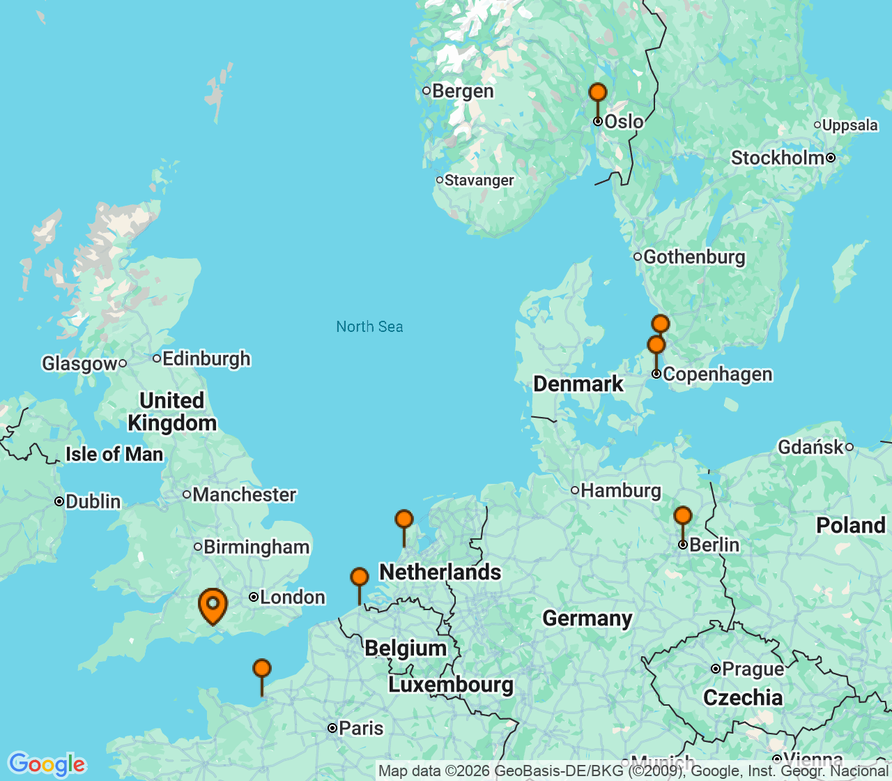 Harta itinerariu Croaziera 2028 - Europa de Nord (Southampton, Anglia) - Regent Seven Seas Cruises - Seven Seas Prestige - 11 nopti
