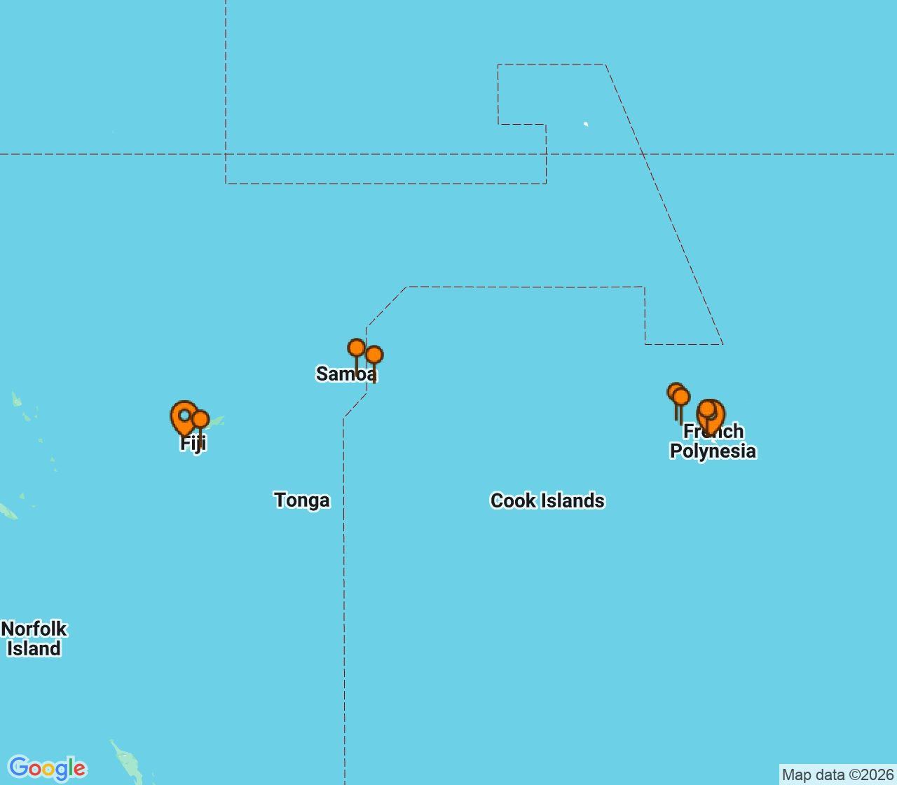 Harta itinerariu Croaziera 2028 - Tahiti si Pacificul de Sud (Papeete, Tahiti, Polinezia Franceza) - Norwegian Cruise Line - Norwegian Spirit - 13 nopti