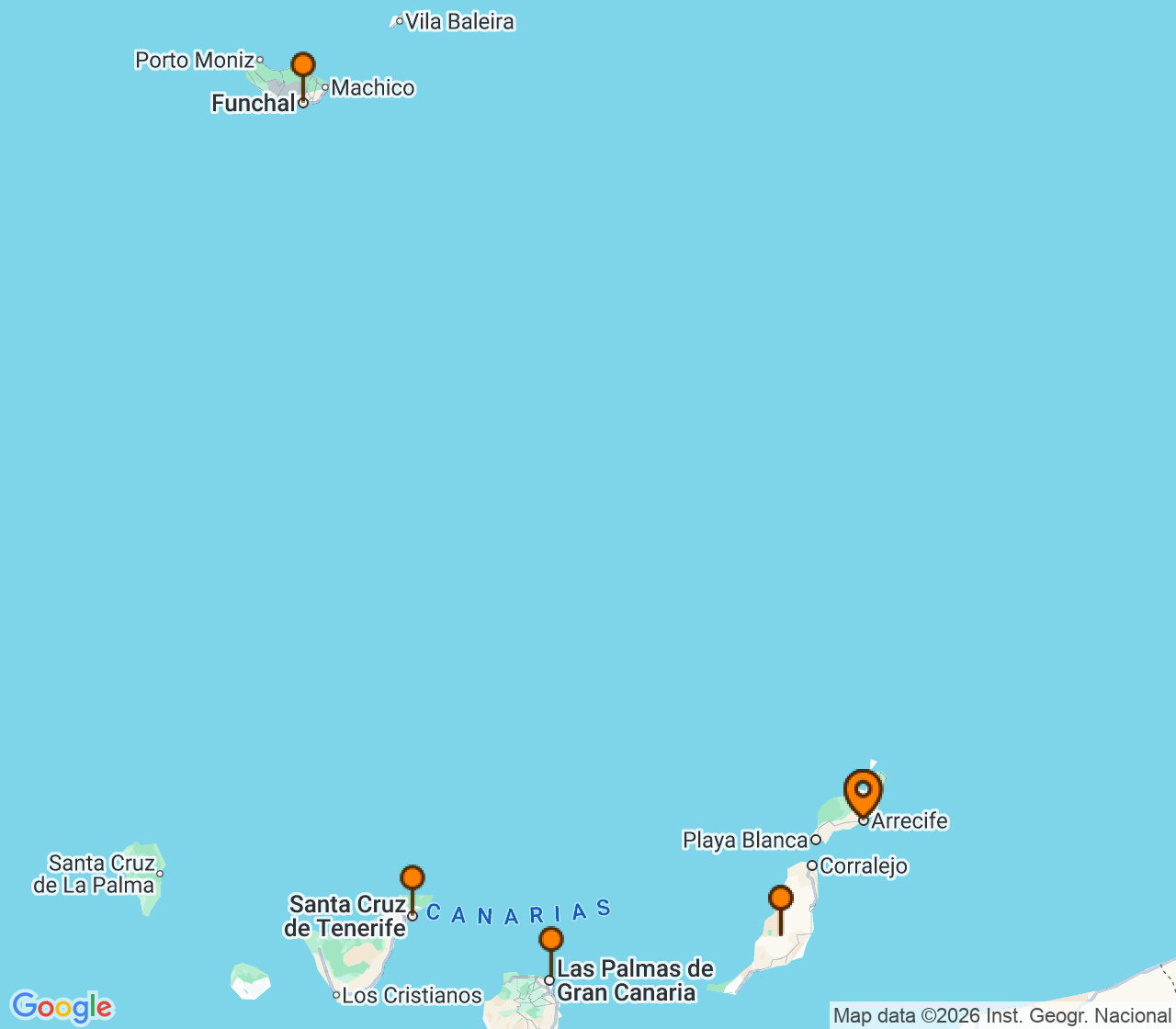 Harta itinerariu Croaziera 2026 - Mediterana (Arrecife, Insulele Canare) - MSC Cruises - MSC Fantasia - 7 nopti