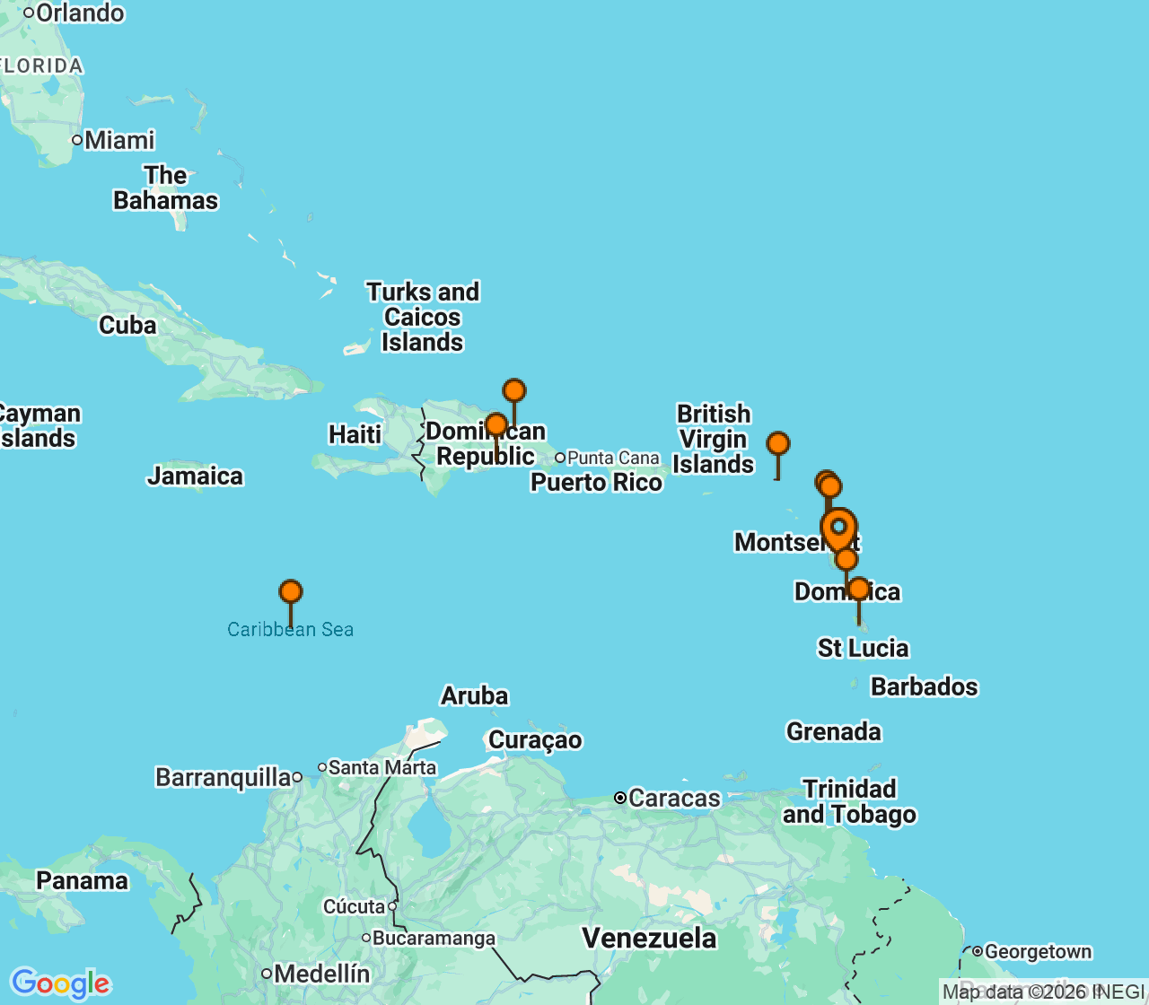 Harta itinerariu Croaziera 2026 - Caraibe si America Centrala (Pointe-a-Pitre, Guadalupe) - Costa Cruises - Costa Favolosa - 8 nopti