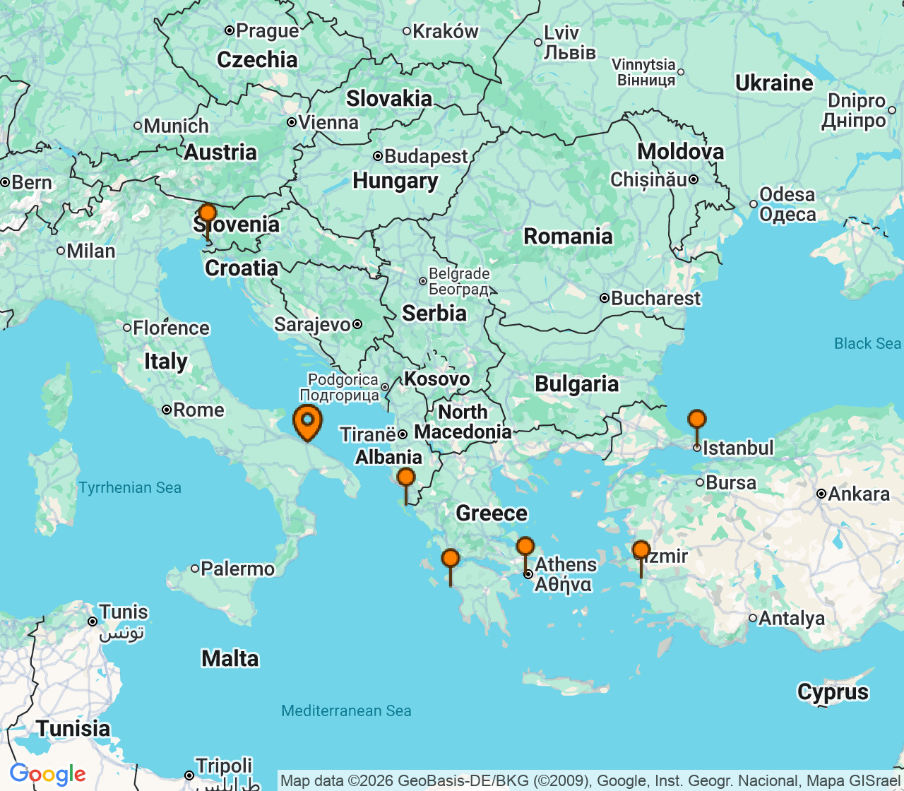 Harta itinerariu Croaziera 2026 - Mediterana (Bari, Italia) - MSC Cruises - MSC Fantasia - 9 nopti