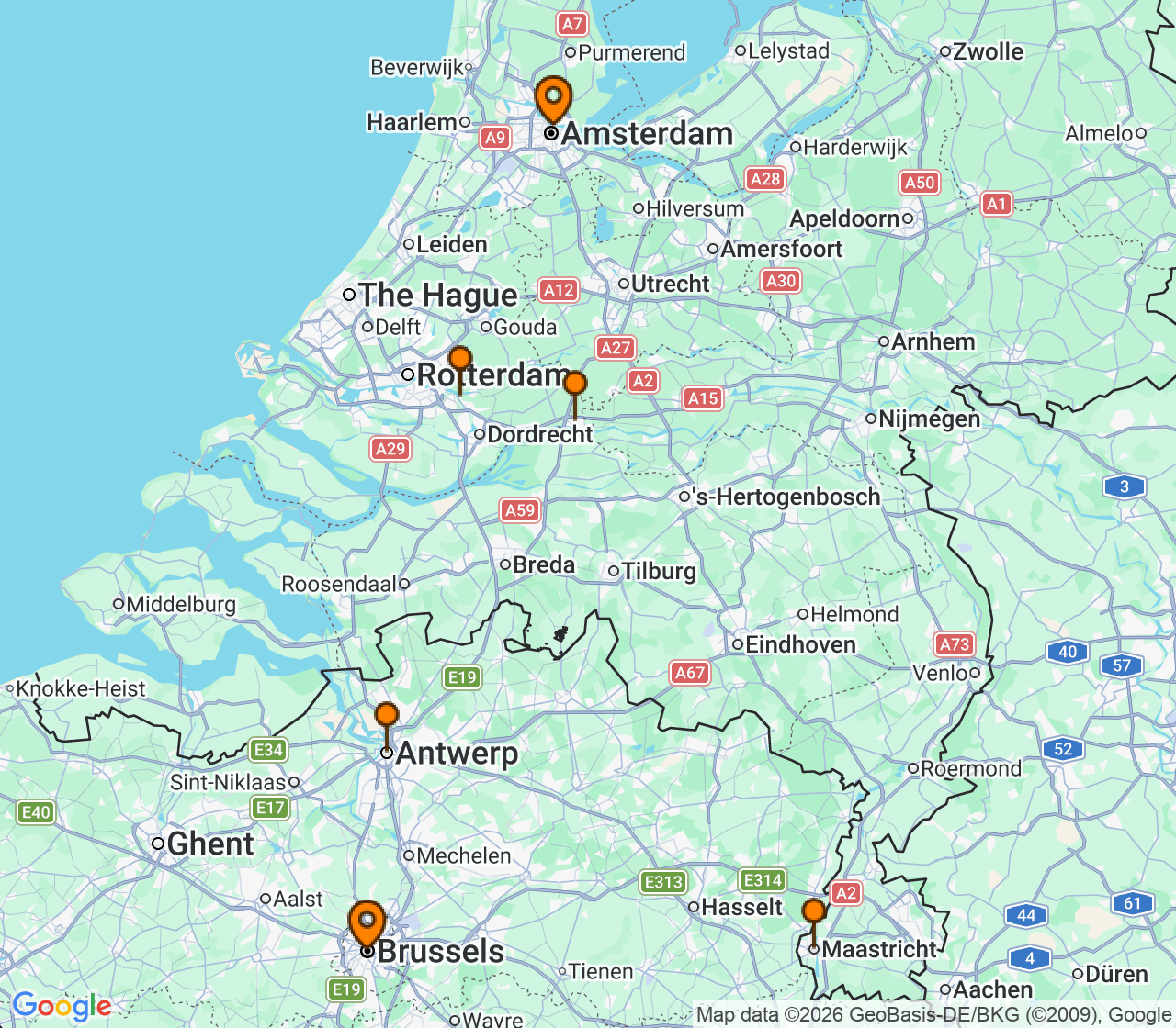 Harta itinerariu Croaziera 2028 - Europa de Nord (Bruxelles, Belgia) - Uniworld River Cruises - S.S. Clara - 7 nopti