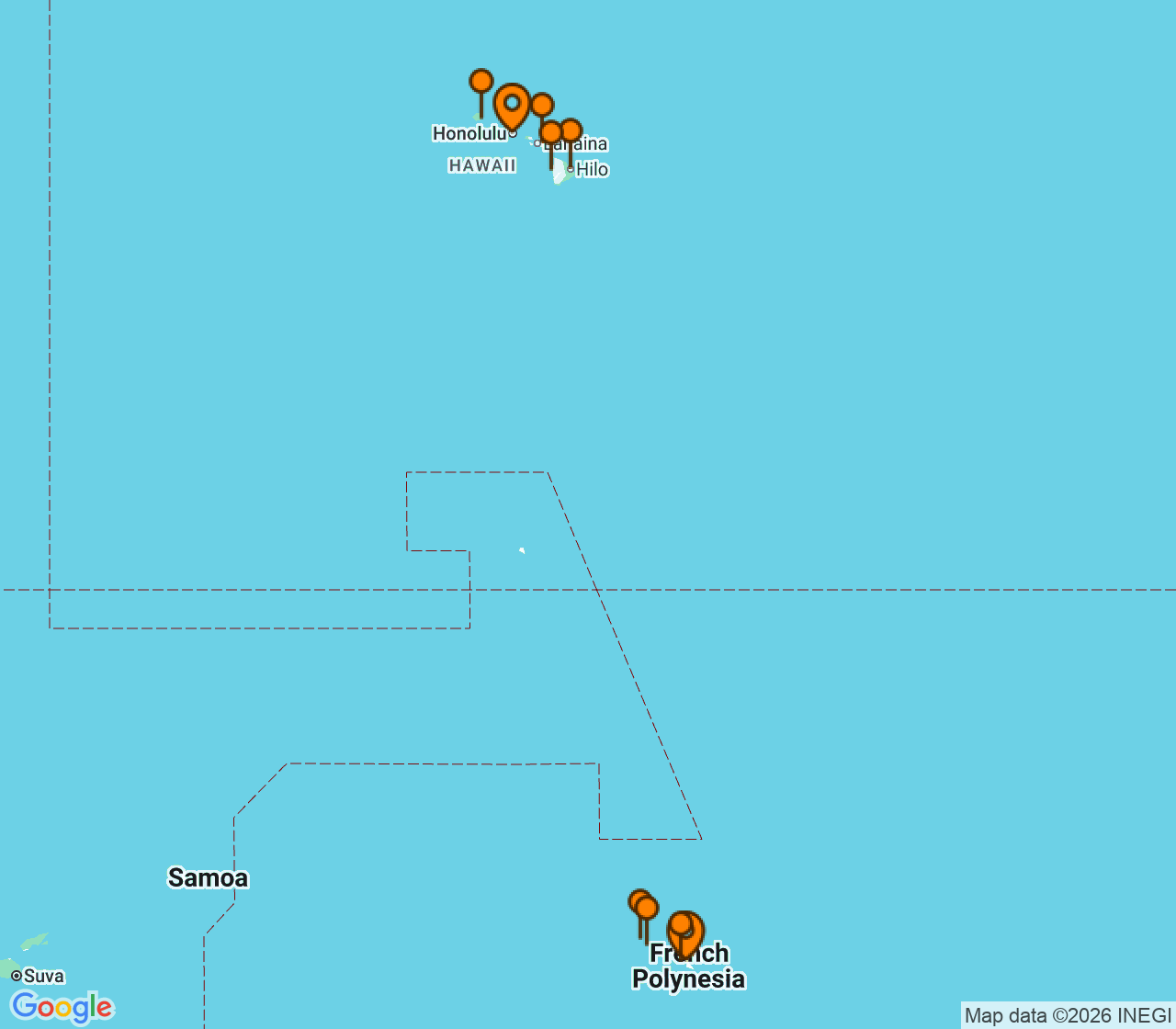 Harta itinerariu Croaziera 2027 - Tahiti si Pacificul de Sud (Papeete, Tahiti, Polinezia Franceza) - Norwegian Cruise Line - Norwegian Spirit - 13 nopti