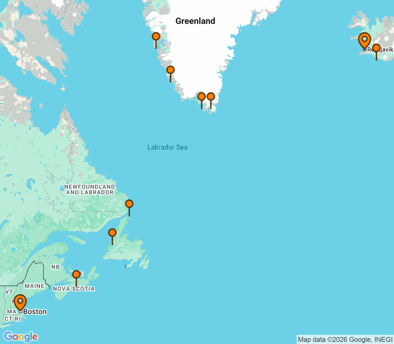 Harta itinerariu Croaziera 2029 - Europa de Nord (Reykjavik, Islanda) - Seabourn - Seabourn Quest - 14 nopti