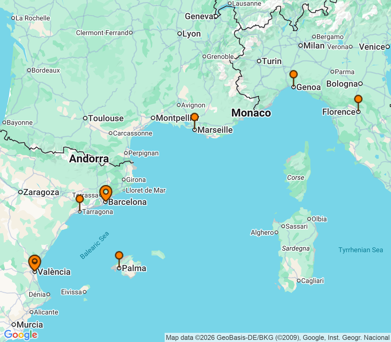 Harta itinerariu Croaziera 2026 - Mediterana (Valencia, Spania) - MSC Cruises - MSC Sinfonia - 8 nopti