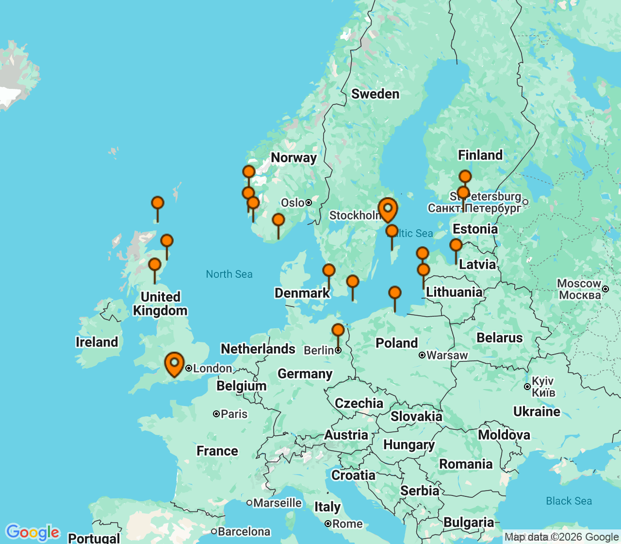 Harta itinerariu Croaziera 2028 - Grand Voyage si Tematice (Southampton, Anglia) - Oceania Cruises - Vista - 23 nopti