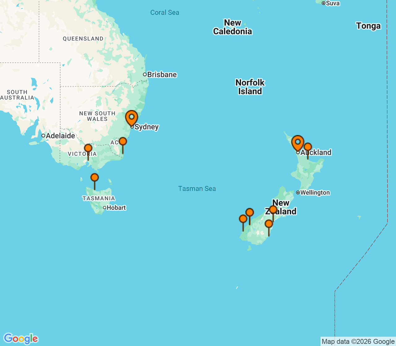 Harta itinerariu Croaziera 2027 - Australia si Noua Zeelanda (Auckland, Noua Zeelanda) - Norwegian Cruise Line - Norwegian Spirit - 11 nopti