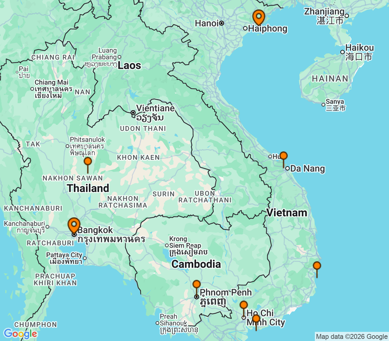 Harta itinerariu Croaziera 2026 - Asia (Orientul Indepartat) (Halong Bay) - Windstar Cruises - Star Seeker - 10 nopti