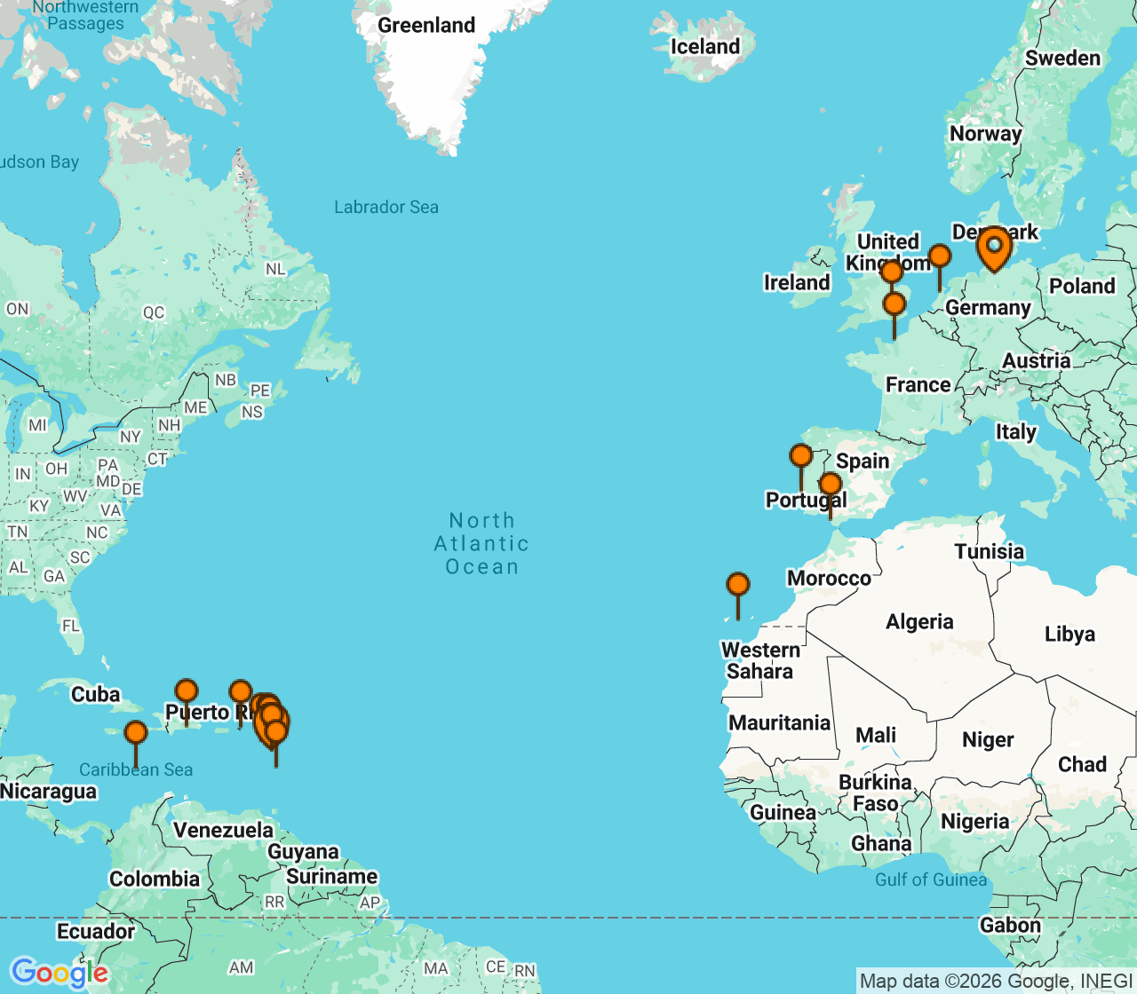 Harta itinerariu Croaziera 2026 - Repozitionari si Transoceanic (Hamburg, Germania) - Costa Cruises - Costa Favolosa - 24 nopti