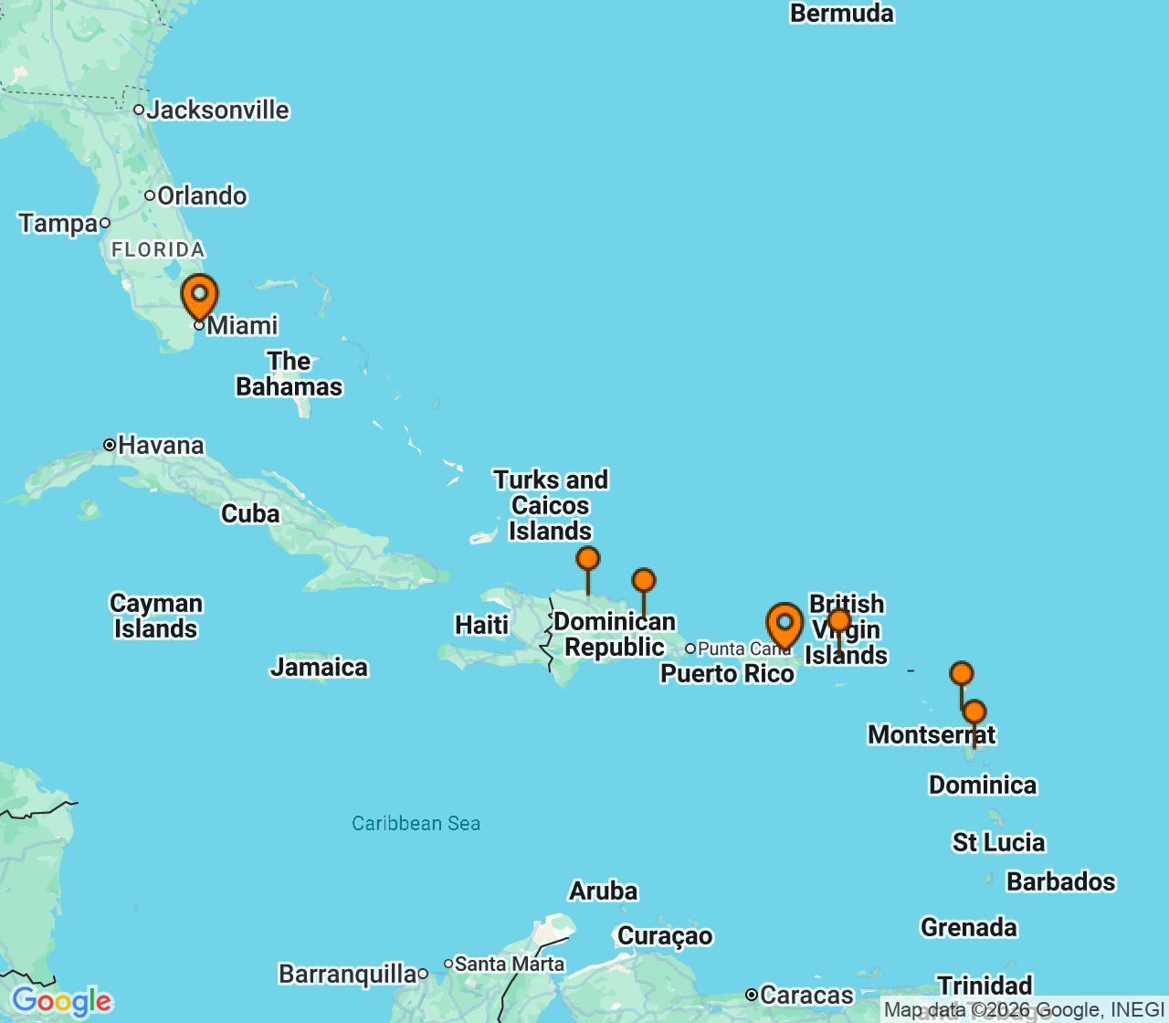 Harta itinerariu Croaziera 2026 - Caraibe si America Centrala (San Juan, Puerto Rico) - Explora Journeys - Explora III - 8 nopti