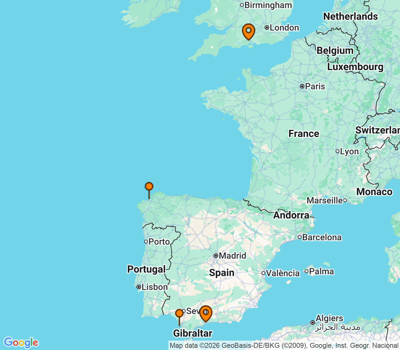 Harta itinerariu Croaziera 2026 - Europa de Nord (Southampton, Anglia) - MSC Cruises - MSC Virtuosa - 5 nopti