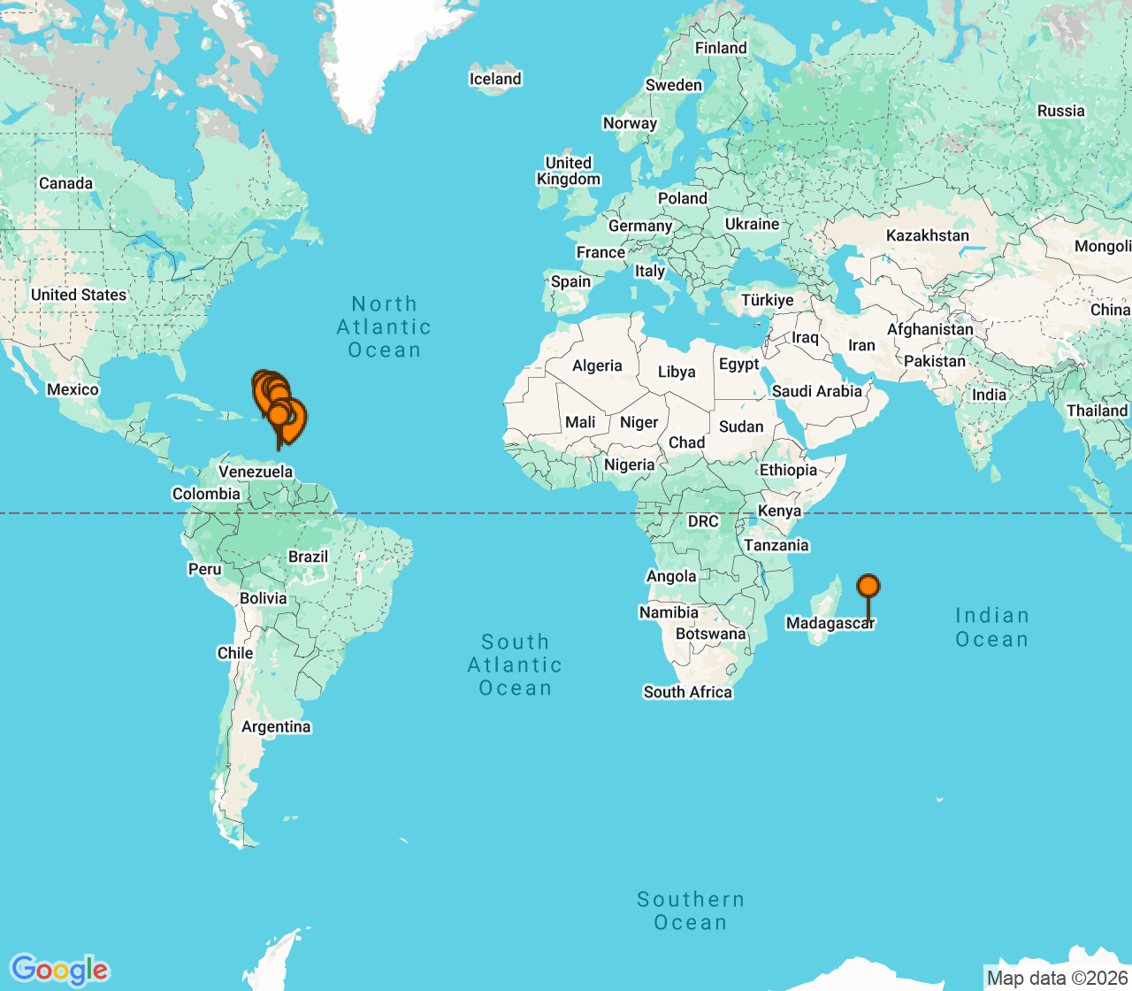Harta itinerariu Croaziera 2027 - Caraibe si America Centrala (Bridgetown, Barbados) - Seabourn - Seabourn Ovation - 10 nopti