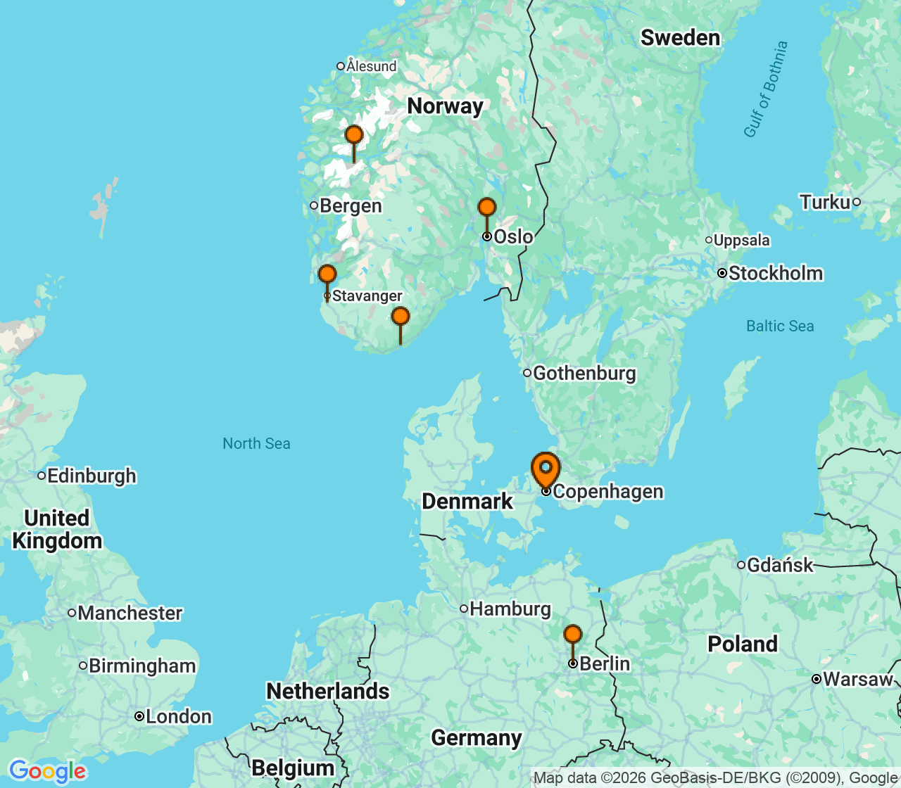 Harta itinerariu Croaziera 2028 - Europa de Nord (Copenhaga, Danemarca) - MSC Cruises - MSC Splendida - 7 nopti