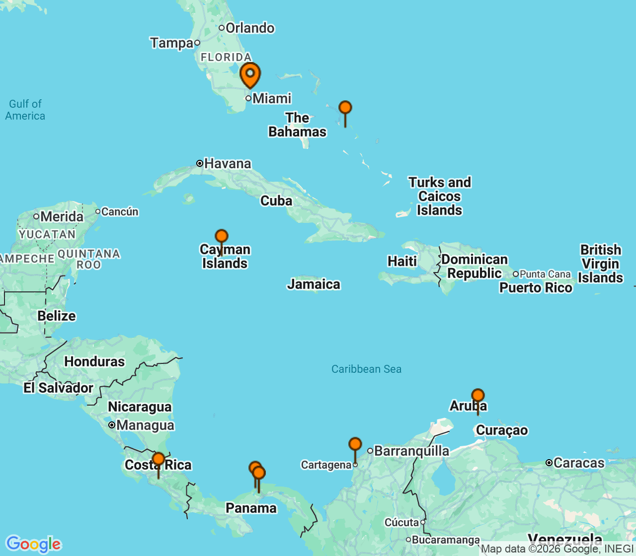 Harta itinerariu Croaziera 2026 - Caraibe si America Centrala (Fort Lauderdale, Florida) - Holland America Line - Nieuw Amsterdam - 12 nopti