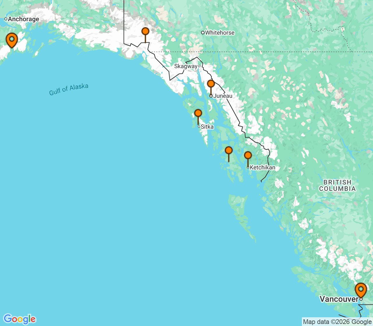 Harta itinerariu Croaziera 2027 - Alaska (Vancouver, Canada) - Explora Journeys - Explora III - 7 nopti