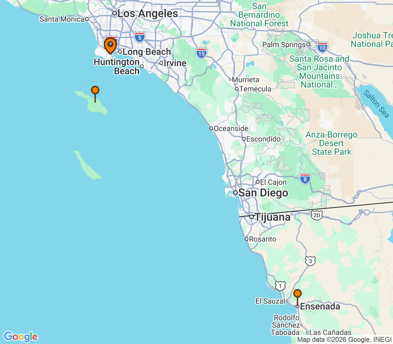 Harta itinerariu Croaziera 2027 - California si Riviera Mexicana (Los Angeles, CA) - Royal Caribbean Cruise Line - Navigator of the Seas - 3 nopti