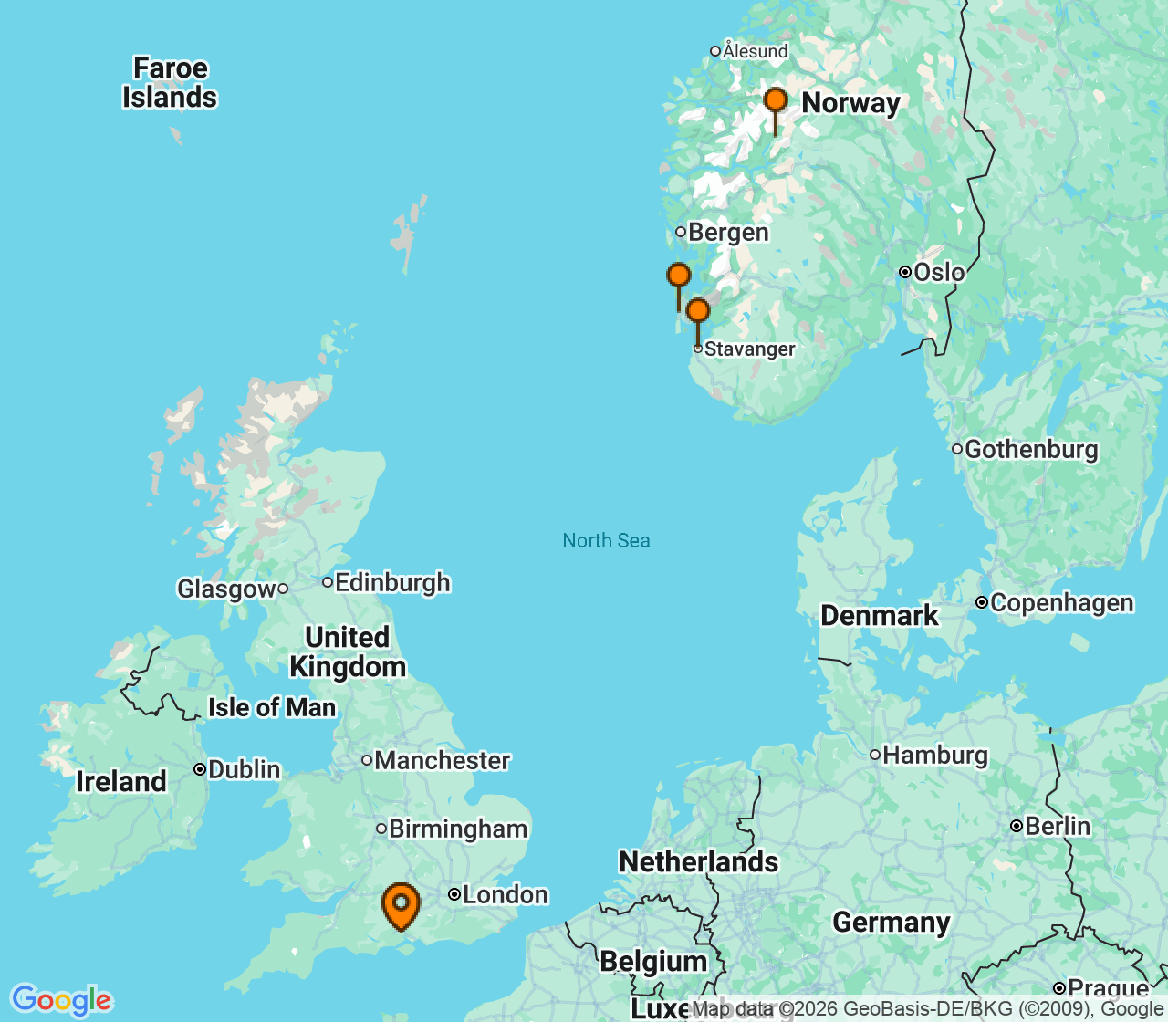 Harta itinerariu Croaziera 2027 - Europa de Nord (Southampton, Anglia) - Princess Cruises - Regal Princess - 7 nopti
