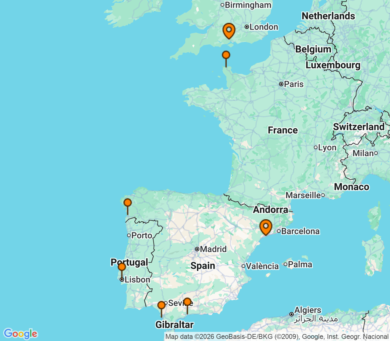 Harta itinerariu Croaziera 2027 - Europa de Nord (Tarragona, Spania) - MSC Cruises - MSC Meraviglia - 9 nopti