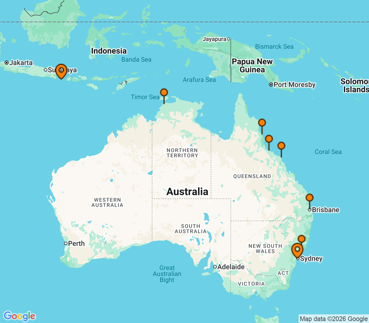 Harta itinerariu Croaziera 2029 - Australia si Noua Zeelanda (Sydney, Australia) - Oceania Cruises - Marina - 15 nopti