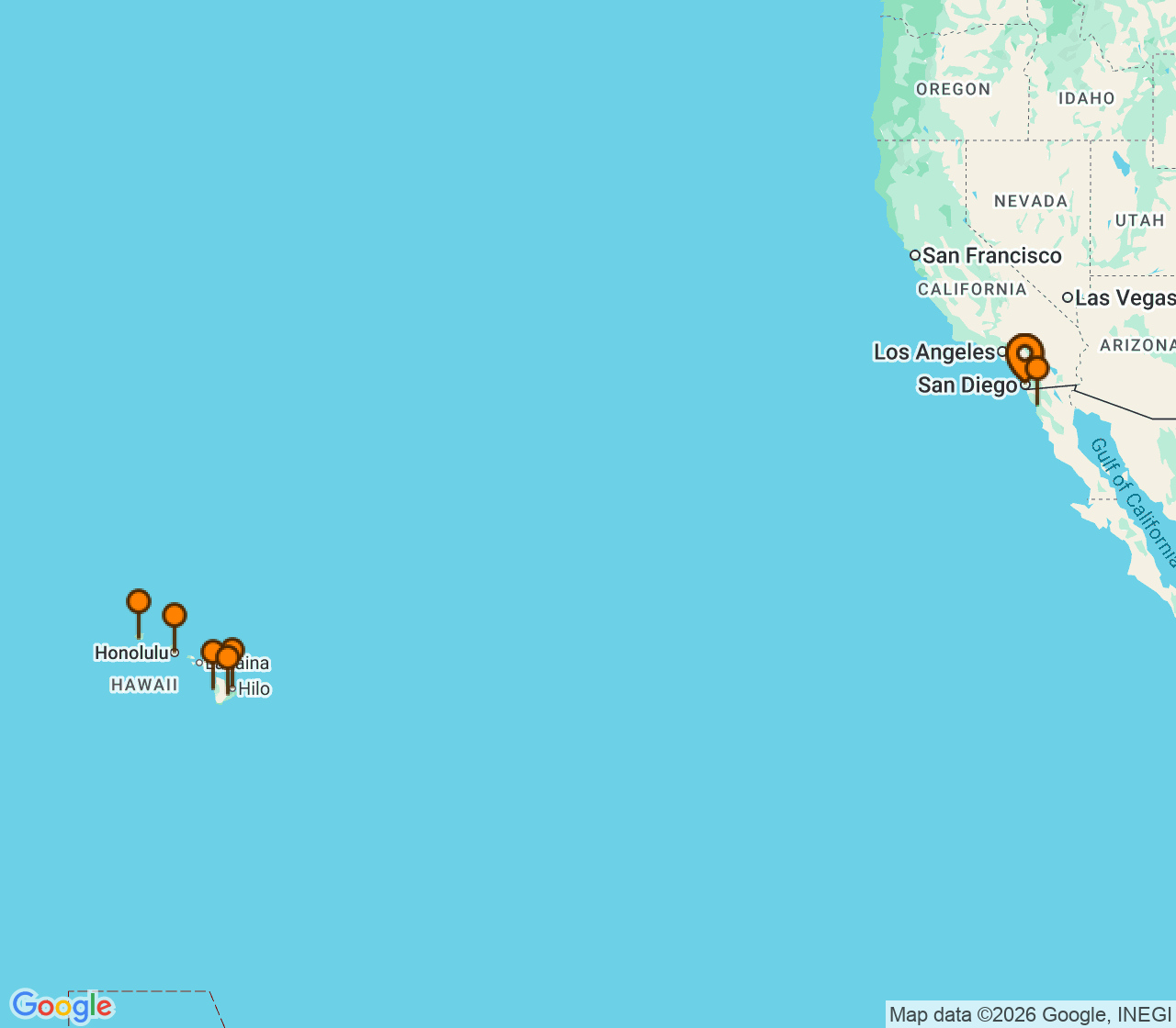 Harta itinerariu Croaziera 2027 - Hawaii (San Diego, CA) - Holland America Line - Zaandam - 18 nopti