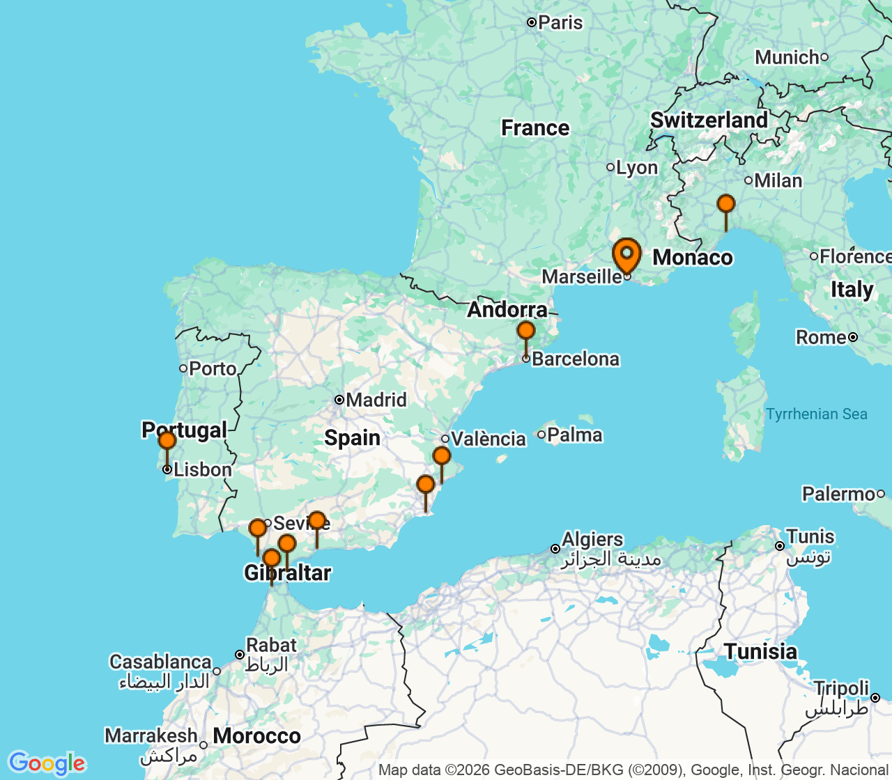 Harta itinerariu Croaziera 2027 - Mediterana (Marseille, Franta) - Costa Cruises - Costa Diadema - 12 nopti