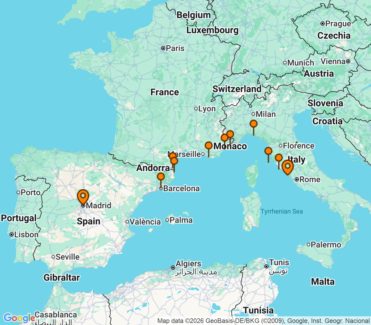 Harta itinerariu Croaziera 2028 - Mediterana (Madrid ,Spania) - Windstar Cruises - Star Explorer - 13 nopti