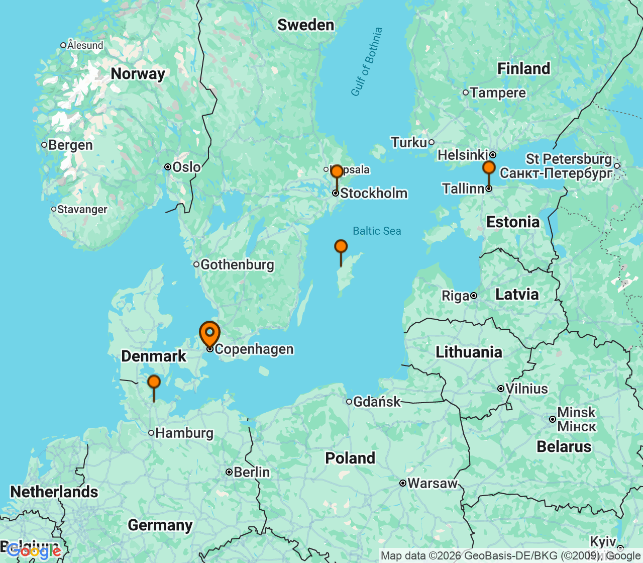 Harta itinerariu Croaziera 2028 - Europa de Nord (Copenhaga, Danemarca) - Explora Journeys - Explora V - 7 nopti