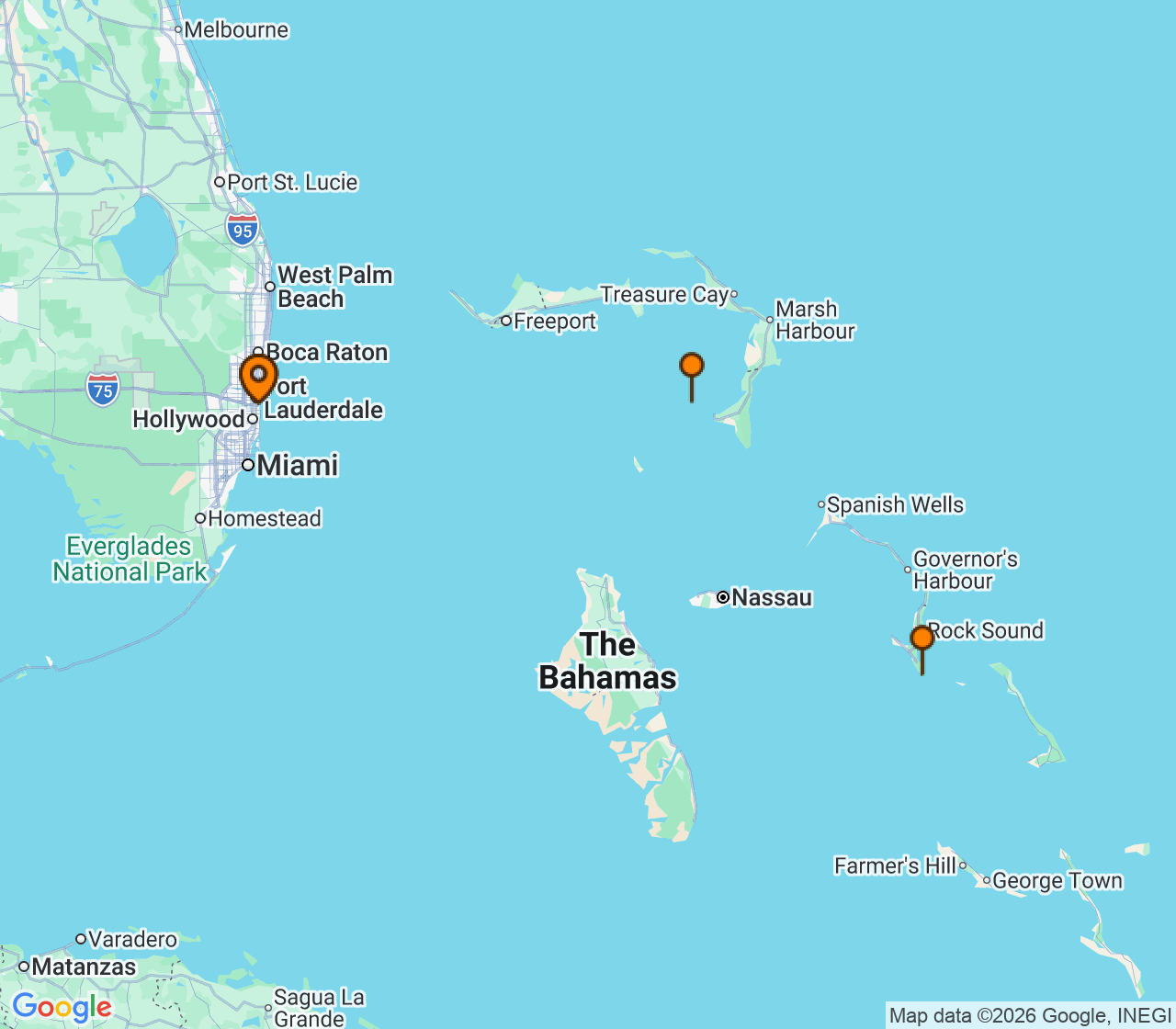 Harta itinerariu Croaziera 2028 - Caraibe si America Centrala (Port Everglades, USA) - Disney Cruise Line - Disney Fantasy - 4 nopti