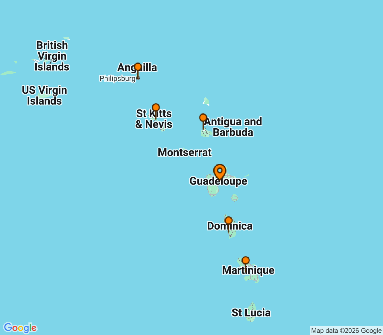 Harta itinerariu Croaziera 2026 - Caraibe si America Centrala (Pointe-a-Pitre, Guadalupe) - MSC Cruises - MSC World Europa - 7 nopti
