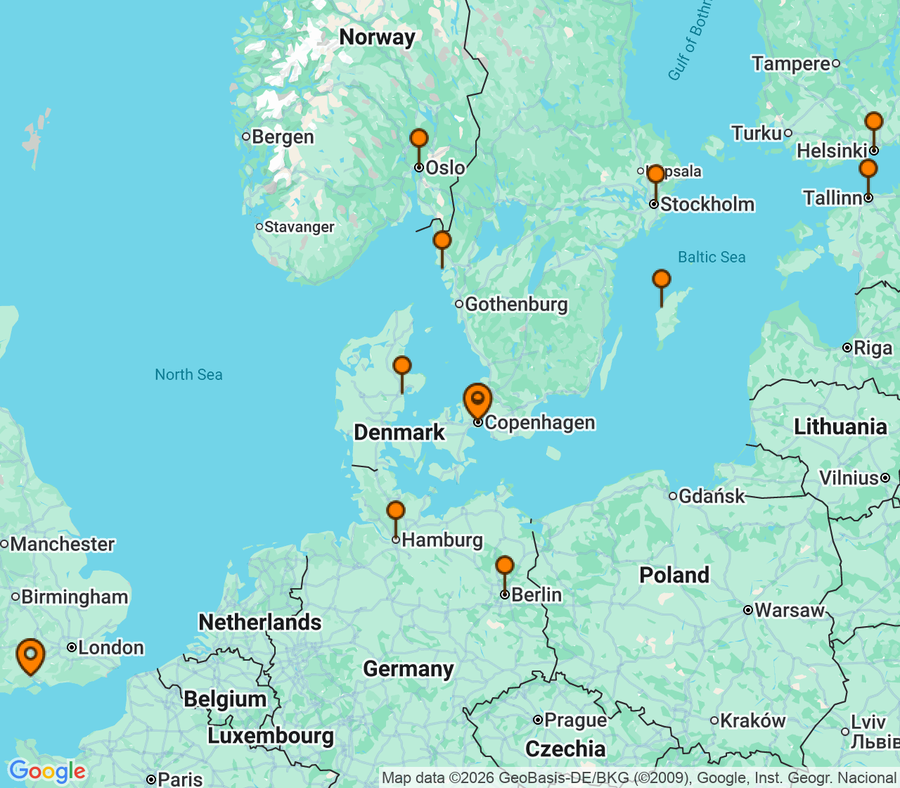 Harta itinerariu Croaziera 2028 - Europa de Nord (Copenhaga, Danemarca) - Explora Journeys - Explora IV - 14 nopti