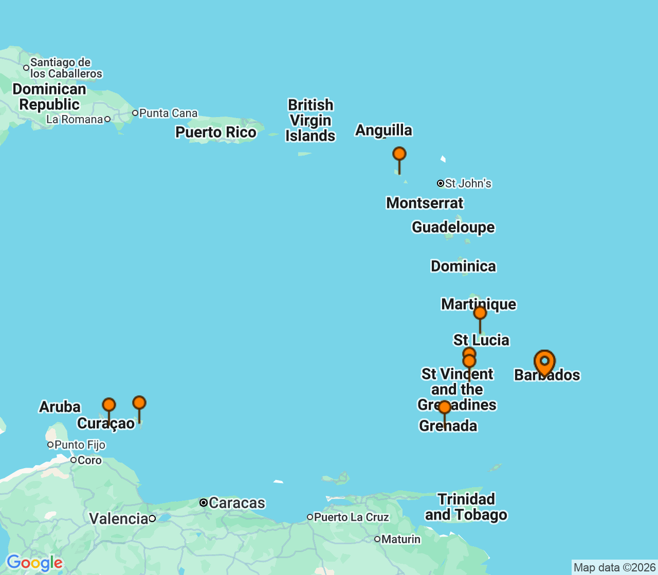 Harta itinerariu Croaziera 2027 - Caraibe si America Centrala (Bridgetown, Barbados) - Silversea Cruises - Silver Spirit - 10 nopti