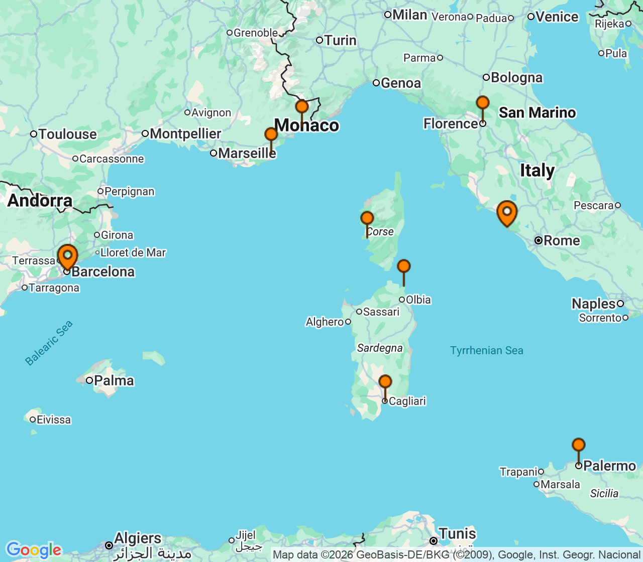 Harta itinerariu Croaziera 2028 - Mediterana (Roma (Civitavecchia), Italia) - Explora Journeys - Explora VI - 10 nopti