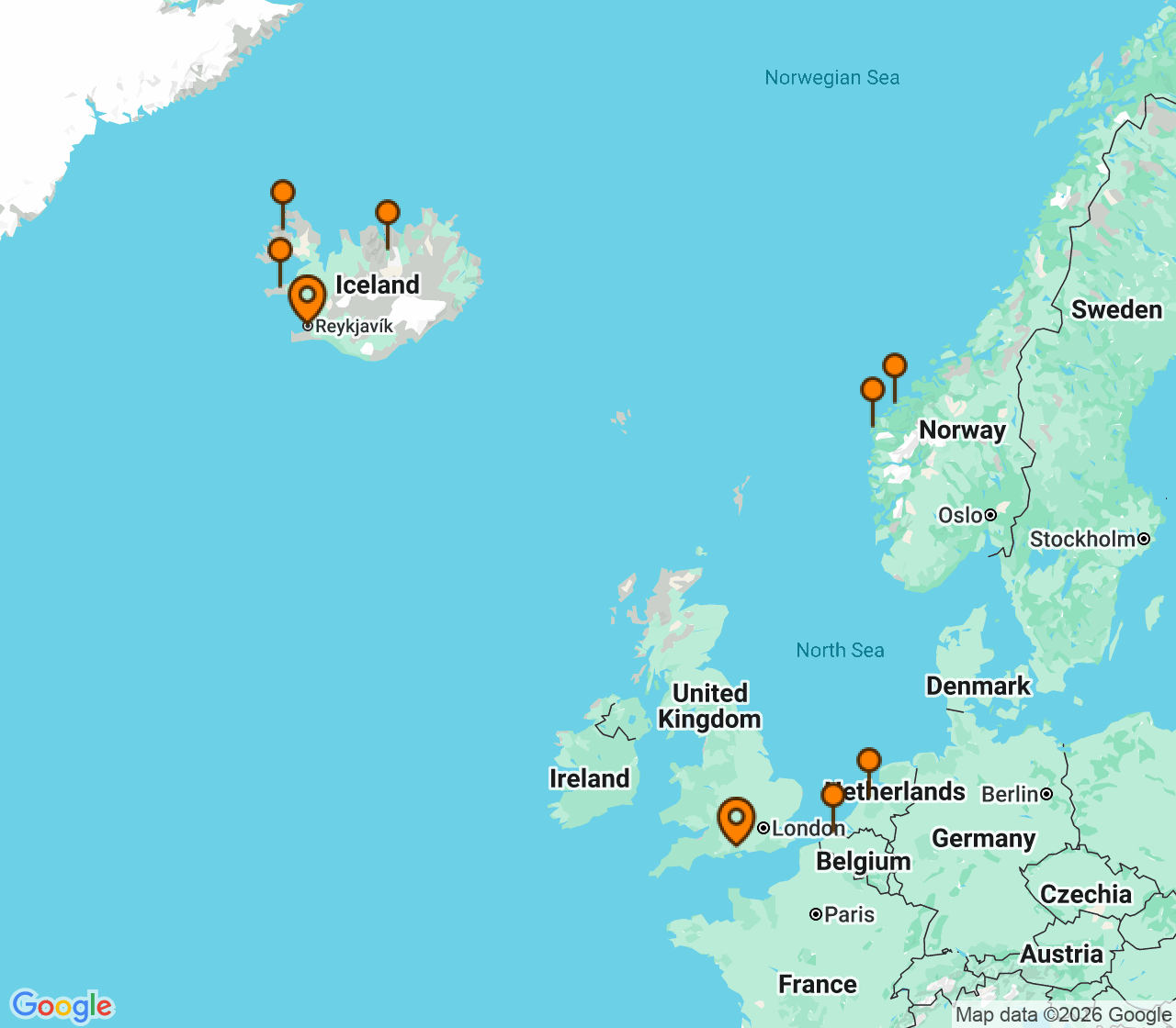 Harta itinerariu Croaziera 2028 - Europa de Nord (Southampton, Anglia) - Norwegian Cruise Line - Norwegian Getaway - 11 nopti