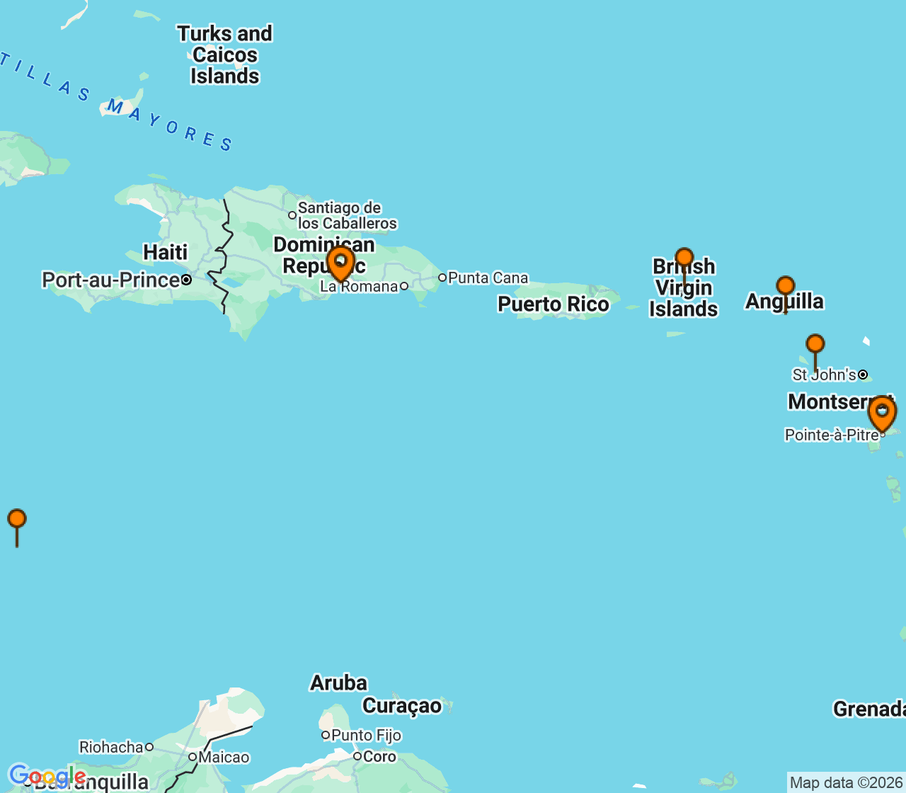 Harta itinerariu Croaziera 2026 - Caraibe si America Centrala (Pointe-a-Pitre, Guadalupe) - Costa Cruises - Costa Favolosa - 4 nopti