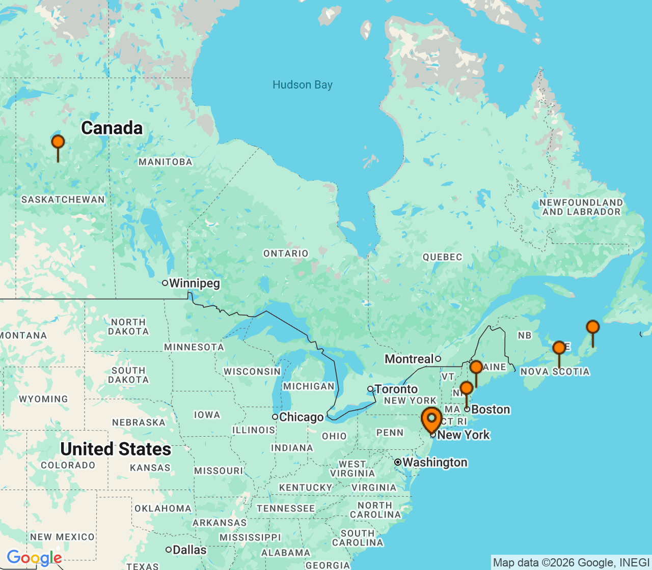 Harta itinerariu Croaziera 2027 - Canada si Noua Anglie (Cape Liberty, New Jersey) - Royal Caribbean Cruise Line - Independence of the Seas - 9 nopti