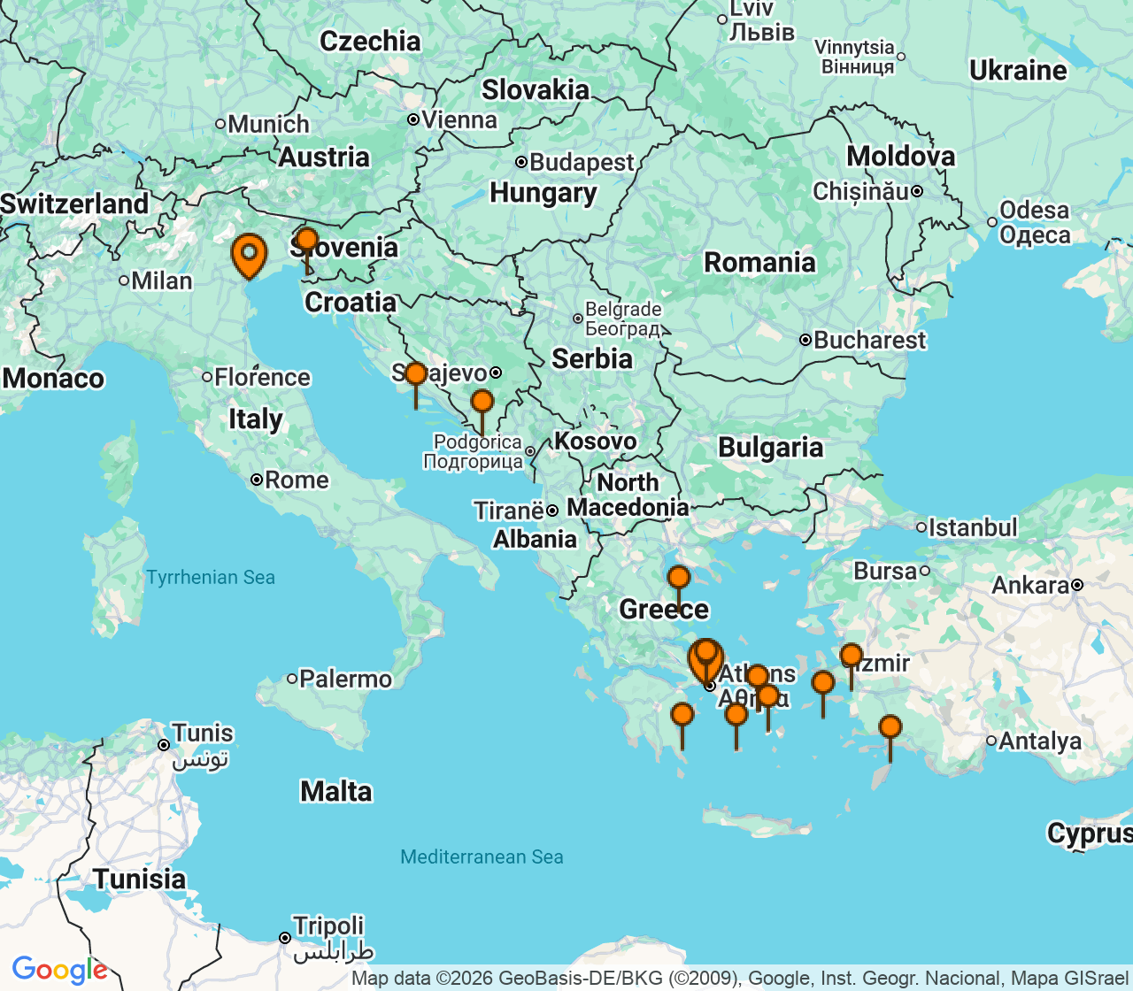 Harta itinerariu Croaziera 2028 - Mediterana (Venetia, Italia) - Explora Journeys - Explora I - 14 nopti