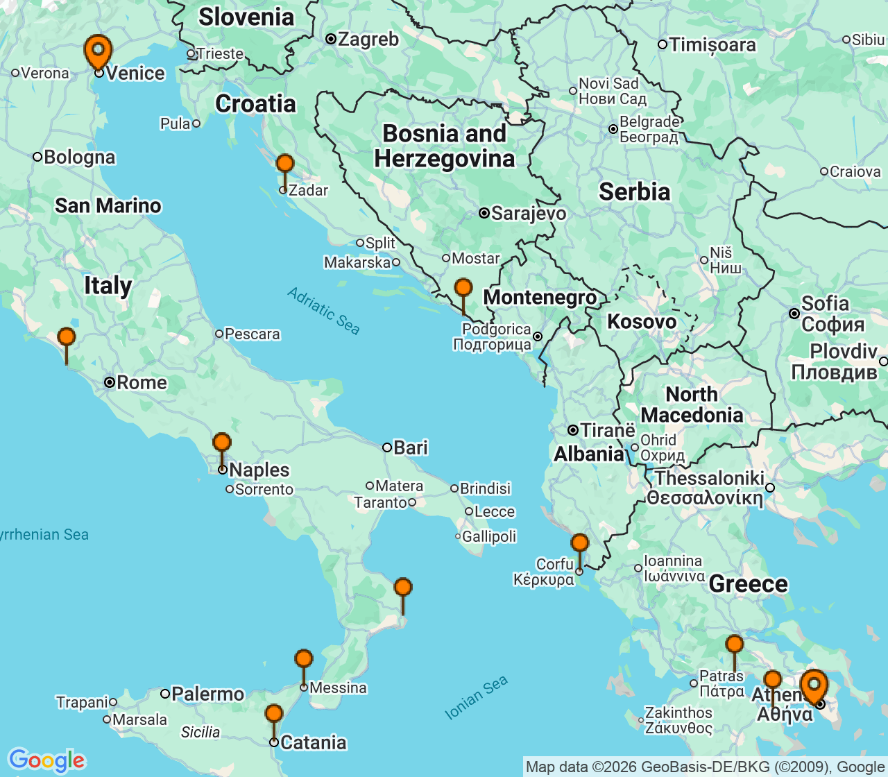 Harta itinerariu Croaziera 2028 - Mediterana (Venetia, Italia) - Windstar Cruises - Star Explorer - 16 nopti